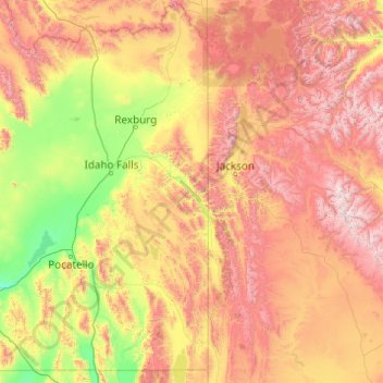 Mappa topografica Caribou-Targhee National Forest, altitudine, rilievo