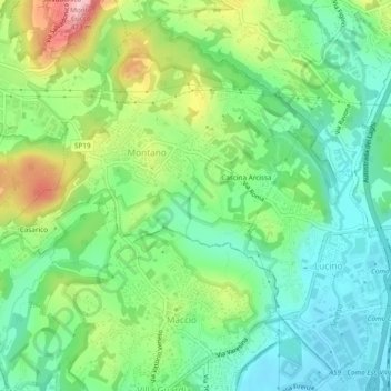 Mappa topografica Montano Lucino, altitudine, rilievo