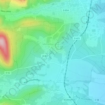 Mappa topografica Mittelbergheim, altitudine, rilievo