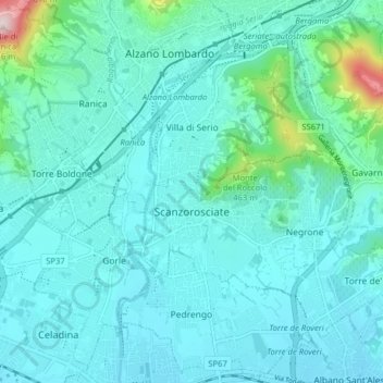 Mappa topografica Scanzorosciate, altitudine, rilievo