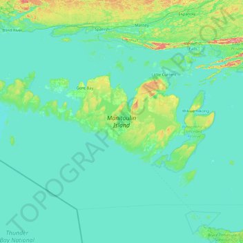 Mappa topografica Manitoulin Island, altitudine, rilievo
