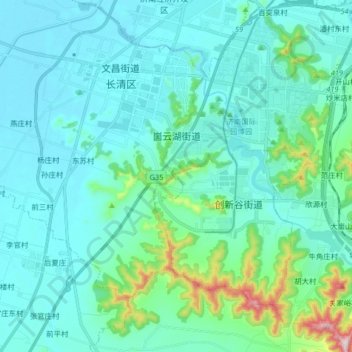Mappa topografica 崮云湖街道, altitudine, rilievo