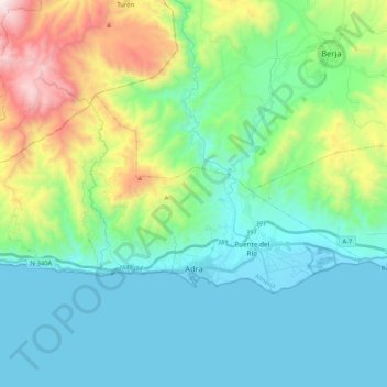 Mappa topografica Adra, altitudine, rilievo