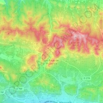 Mappa topografica Les Baux-de-Provence, altitudine, rilievo