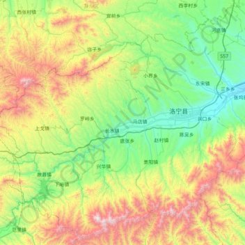 Mappa topografica 洛宁县, altitudine, rilievo