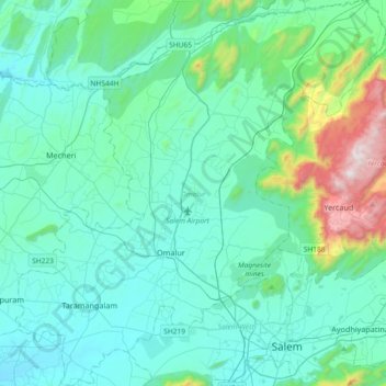 Mappa topografica Omalur, altitudine, rilievo