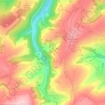 Mappa topografica Franzenheim, altitudine, rilievo