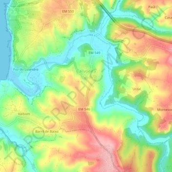 Mappa topografica Carvoeira, altitudine, rilievo