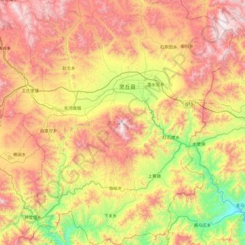 Mappa topografica 灵丘县, altitudine, rilievo