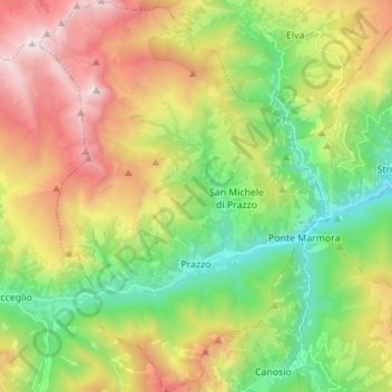 Mappa topografica Prazzo, altitudine, rilievo