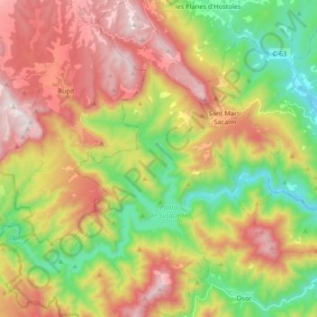 Mappa topografica Susqueda, altitudine, rilievo