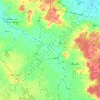 Mappa topografica Chemellier, altitudine, rilievo
