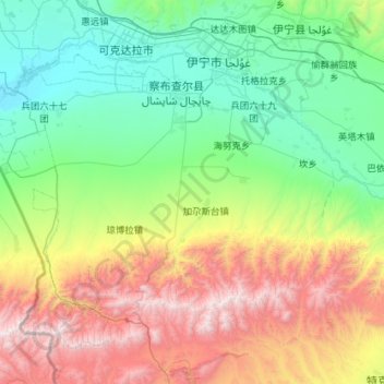 Mappa topografica 察布查尔锡伯自治县, altitudine, rilievo