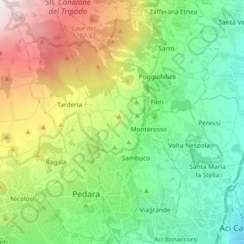 Mappa topografica Trecastagni, altitudine, rilievo