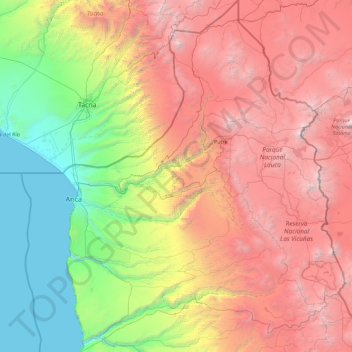 Mappa topografica Región de Arica y Parinacota, altitudine, rilievo