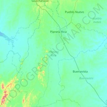 Mappa topografica Planeta Rica, altitudine, rilievo