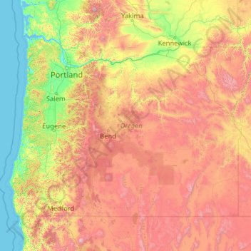 Mappa topografica Oregon, altitudine, rilievo