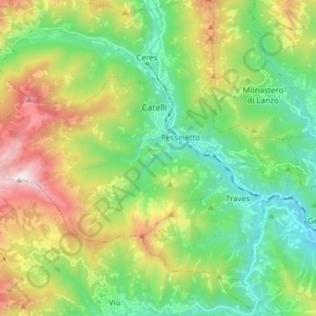 Mappa topografica Mezzenile, altitudine, rilievo