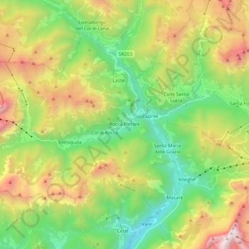 Mappa topografica Rocca Pietore, altitudine, rilievo