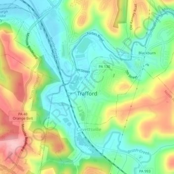 Mappa topografica Trafford, altitudine, rilievo