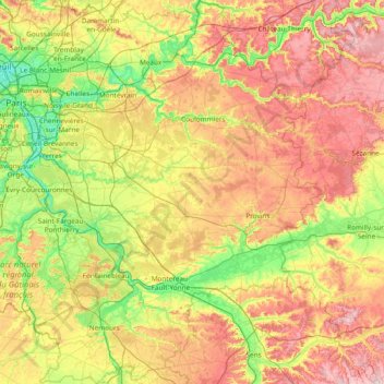 Mappa topografica Seine-et-Marne, altitudine, rilievo