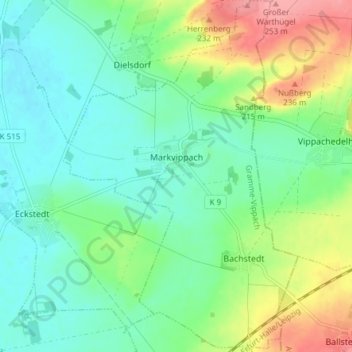 Mappa topografica Markvippach, altitudine, rilievo