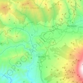 Mappa topografica Bronte, altitudine, rilievo