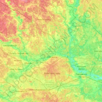 Mappa topografica Богородский городской округ, altitudine, rilievo