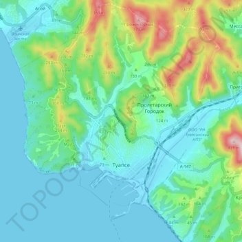 Mappa topografica Туапсе, altitudine, rilievo