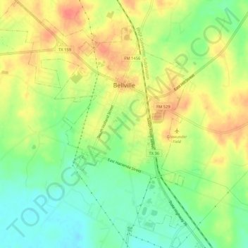 Mappa topografica Bellville, altitudine, rilievo