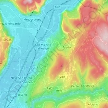 Mappa topografica Giovo, altitudine, rilievo