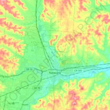 Mappa topografica Newark, altitudine, rilievo