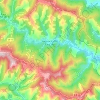 Mappa topografica Moissac-Vallée-Française, altitudine, rilievo