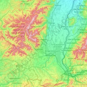 Mappa topografica Haut-Rhin, altitudine, rilievo