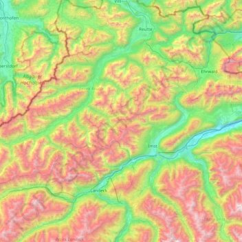 Mappa topografica Lechtaler Alpen, altitudine, rilievo