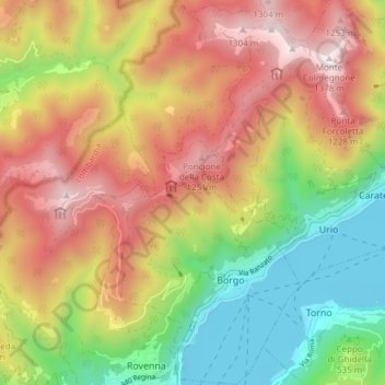 Mappa topografica Moltrasio, altitudine, rilievo