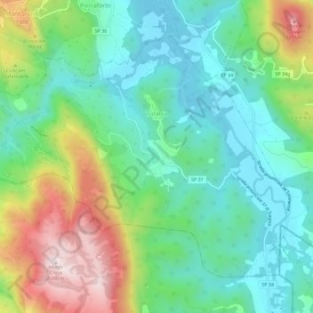 Mappa topografica Turania, altitudine, rilievo