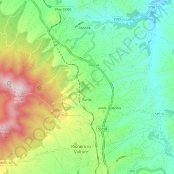 Mappa topografica Barile, altitudine, rilievo