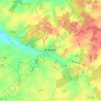 Mappa topografica Brannay, altitudine, rilievo
