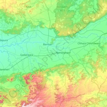 Mappa topografica Narsinghpur, altitudine, rilievo
