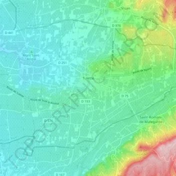 Mappa topografica Tulette, altitudine, rilievo
