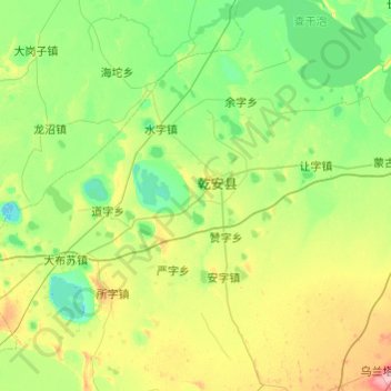 Mappa topografica 乾安县, altitudine, rilievo