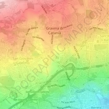 Mappa topografica Gravina di Catania, altitudine, rilievo