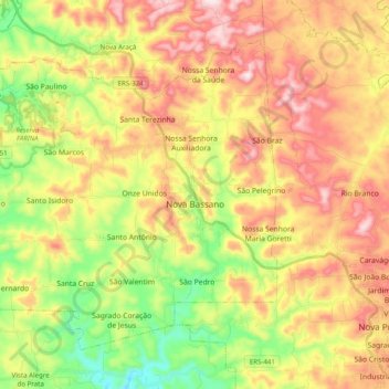 Mappa topografica Nova Bassano, altitudine, rilievo