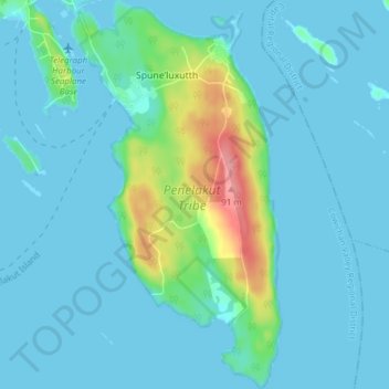 Mappa topografica Penelakut Island, altitudine, rilievo
