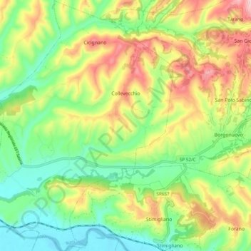 Mappa topografica Collevecchio, altitudine, rilievo