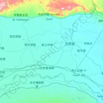 Mappa topografica 五原县, altitudine, rilievo