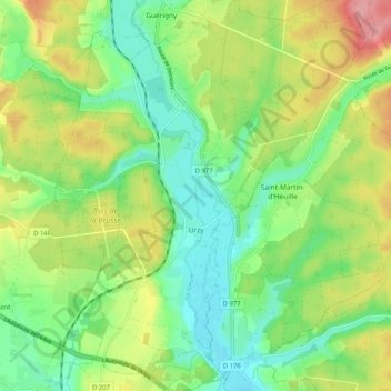 Mappa topografica Urzy, altitudine, rilievo