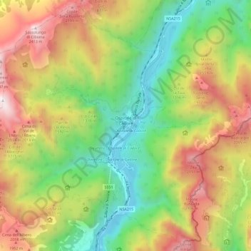 Mappa topografica Ospitale di Cadore, altitudine, rilievo
