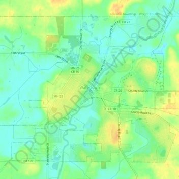 Mappa topografica Watertown, altitudine, rilievo